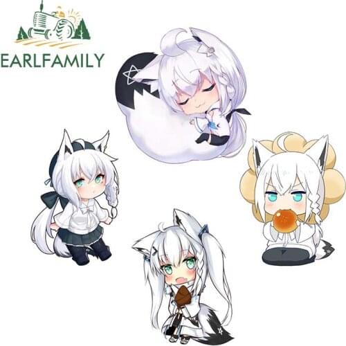 EARLFAMILY 13cm for Hololive Shirakami Fubuki Car Stickers Vinyl Camper Decal Refrigerator Occlusion Scratch Decor Waterproof
