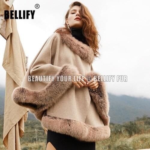 European Top fashion Famous luxury Cashmere Cape Fashion One Size real fur trim Poncho shawls