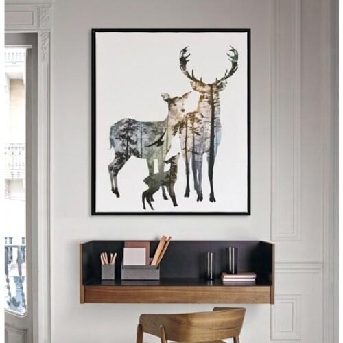 Modern Nordic Vintage15 Deer Head Family Animal Silhouette Hipster Big Art Print Poster Wall Picture Canvas Painting Home Decor