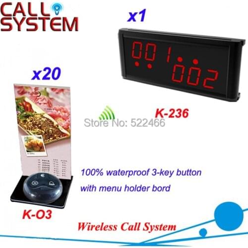 Restaurant Calling Button with menu holder and display receiver in 433.92MHz, DHL shipping free