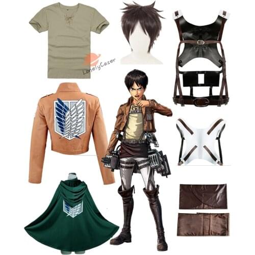 Eren Yaeger Cosplay Costume Shingeki no Kyojin Attack on Titan Scouting Legion Set Wig Cloak Pants Leather Belt Apron Cape Men