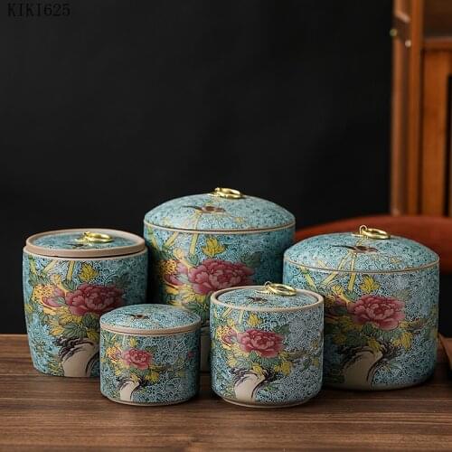 Creative Color Flower Ceramic Tea Caddy with Lid Small Objects Sealed Storage Tank Moisture-proof Coffee Bean Candy Storage Tank