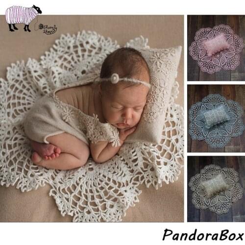 Newborn Photography Lace Floral Blanket+Pillow Set Props Infant Baby Boy Girls Photo Shoot Basket Filler Backdrop foto Accessory