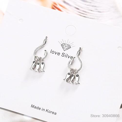 LEKANI 925 Sterling Silver 3 Colors Fish Hook Dangle Earrings for Women Unique Design Fishing Pendientes Fashion Jewelry SCE789