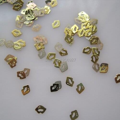 MS200-2 100pcs Gold Cute Lip Metal Sticker Nail Art Metal Sticker Nail Art Decoration Non-adhesive Sticker