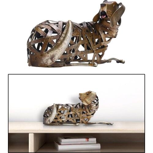 Metal Modern Sculpture Iron Braided Dog Home Handmade Statue Crafts Accessories