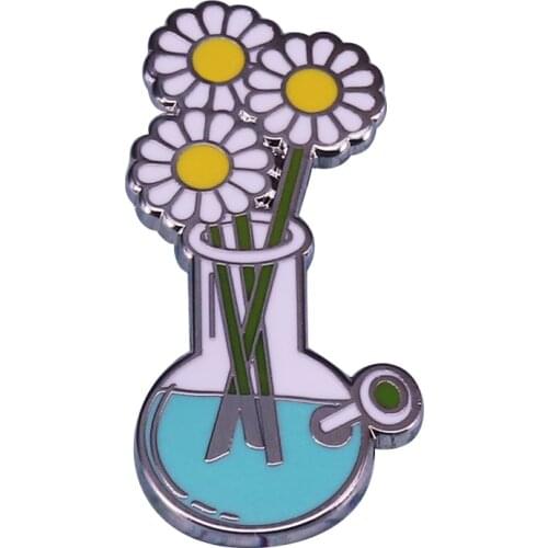 Cute flower bong vase enamel pin unique art flair jewelry