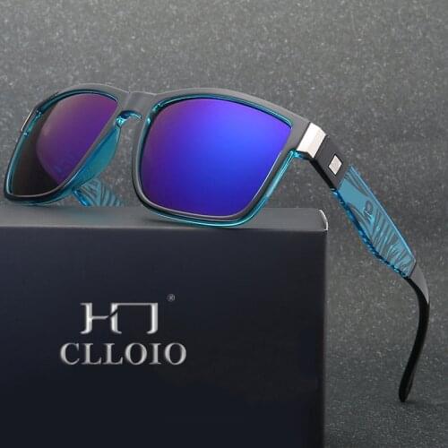 CLLOIO Fashion Men Square Sunglasses Polarized Fishing Glasses Camping Hiking Driving Eyewear Mens Sport Sun Glasses For Adults