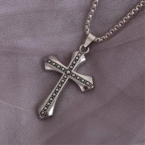 Htzzy New Arrival Necklace for Men Vintage Cross Pendant 60cm Long Necklace Box Chain Fashion Jewelry Cross Necklace