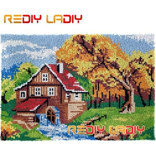 Latch Hook Rug Kits The Old Mill Plush Wall Tapestry DIY Carpet Rug Thick Yarn Arts Cushion Crocheting Floor Mat Home Decor Gift