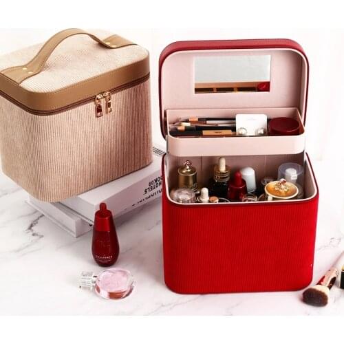 2021 New Large Capacity Fashion Cosmetic Bag PU Leather Waterproof Women Jewelry Storage Cosmetic Case