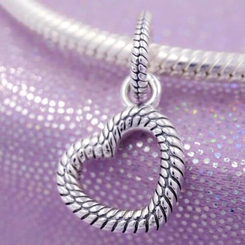 Original Snake Chain Pattern Open Heart Pendant Beads Fit 925 Sterling Silver Charm Bracelet Bangle Diy Jewelry