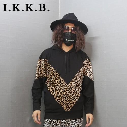 Autumn winter ins dark wind loose retro hip hop leopard bat sleeve hooded Pullover Sweater men and womens large