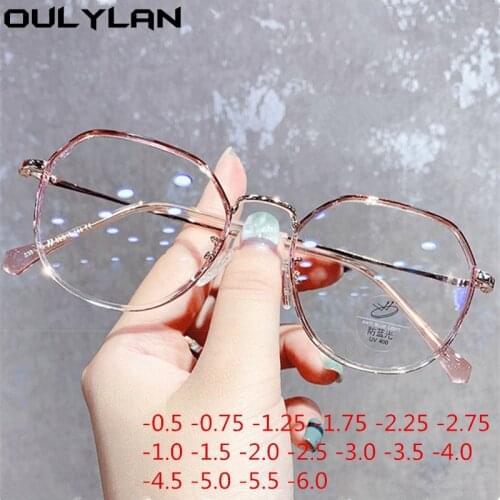 Oulylan -0.5 -0.75 -1.25 -1.0 -1.5 -2.5 to -6 Finished Myopia Glasses Men Women Fashion Round Metal Shortsighted Eyewear Unisex