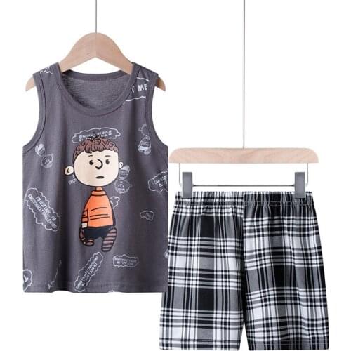 Sleeveless Pyjamas Kids Boys Clothes Childrens Clothing Sets Summer Cotton Pajamas For Girls Toddler Vest+Shorts 2pcs Homewear