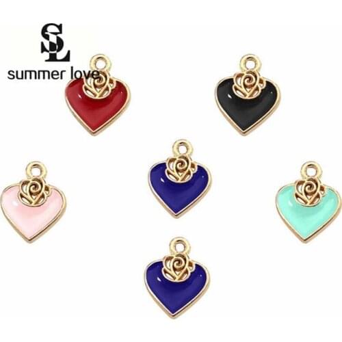 Wholesale 13.8*17.5mm Enamel Metal Love Heart Charms Oil Drop Charm Pendant For DIY Bracelet Necklace Jewelry Making