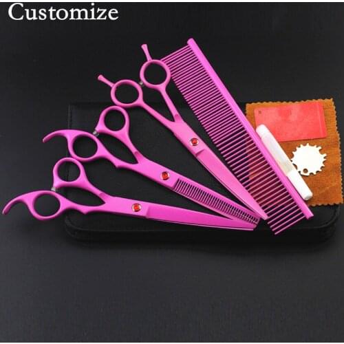 Customize professional 4 kit PINK Pet 8 inch shears hair scissors set dog grooming thinning cutting barber hairdressing scissors