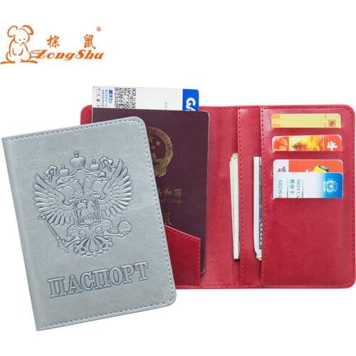 Russian Oil Soft Red Complex Double-Headed Eagle Pu Leather Passport Holder Built In Rfid Blocking Protect Personal Information