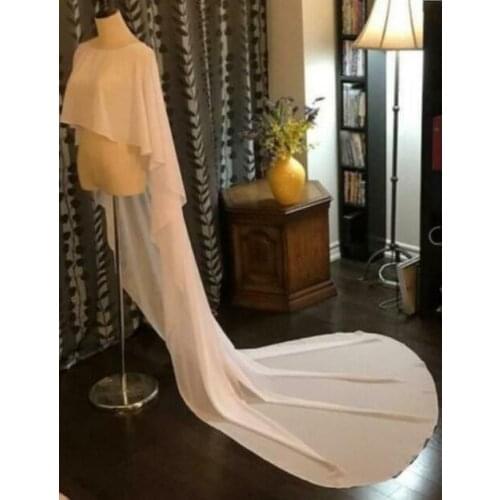 Chiffon Wedding Bridal Cloak White Ivory Simple Cloak Womens Wedding Jacket Long Dress Cloak Shawl