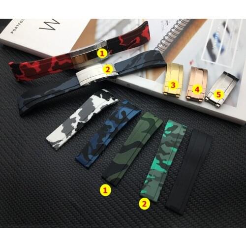20mm Black Green Blue Red camo silicone Rubber Watchband watch band For Role strap Daytona Submariner GMT OYSTERFLEX belt logo