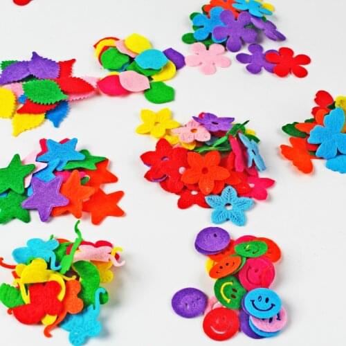 T-N 100PCS Nonwoven Smile Flower Butterfly Wool Felt Fabric Hair Rope DIY Handmade Accessory Stickers Appliques Patches Felt Pad