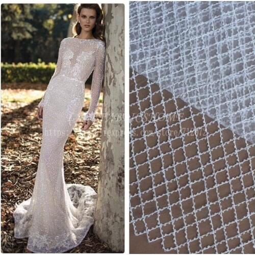 La Belleza Off white/black/wine beaded net wedding dress fabric blackround/lining 51'' width