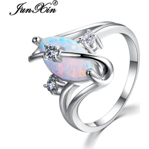 Unique Horse Eye Blue/White Fire Opal Stone Rings For Women Silver Color Luxury Zircon Wedding Jewelry Promise Engagement Ring