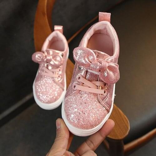 Spring childrens sports shoes childrens shoes girls sequins outdoor casual shoes girls princess bow sneakers