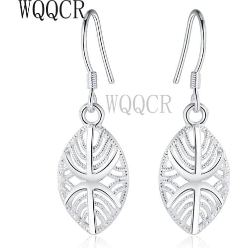 WQQCR Free Shipping New Fashion 925 Jewelry Silver Color Fashion Womens Leaf Earrings Best Gift Hot Sale Womens Holiday Gift