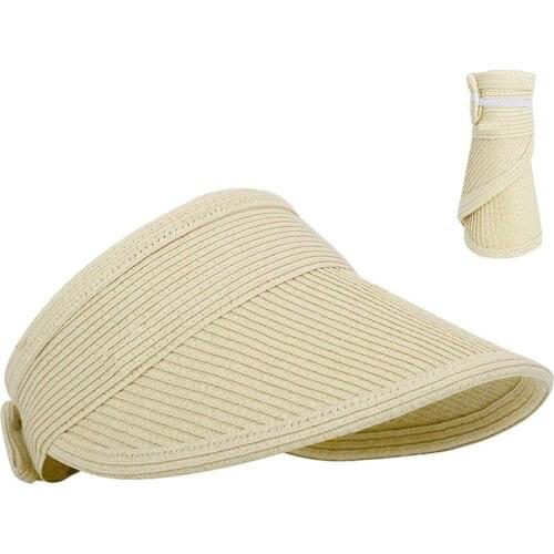 Summer Empty Top Suncap Foldable Portable Roll Up Beach Hat Wide Brim Women Sun Hat Fashion Casual Straw Cap Ladies Uv Sun Visor