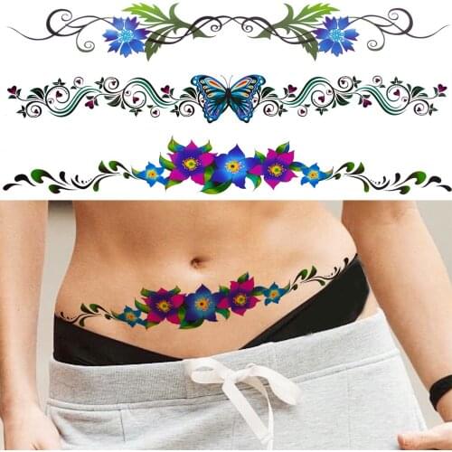 Womens Fashion Flower Temporary Tattoos For Women Lady Body Art Waist Tattoo Fake Butterfly Vine Throns Tatoos Decal For Beach