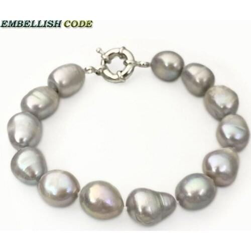 Gray grey color bracelet pearl bangle semi baroque tear drop irregular shape natural Cultured freshwater pearls for women