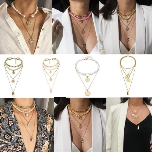 Gold Pearl Necklace Set Women Boho Coin Pendant Statement Jewelry Fashion Party Collar Choker Babygirl Necklaces ZA Dropshipping