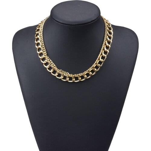 Fashion Gold Double Layer Metal Chain Link Choker Necklace Women Vintage Punk Statement ZA Necklaces Jewelry 2021 New