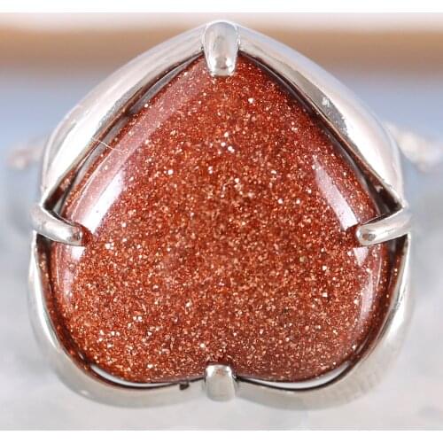 Finger Ring For Woman Natural Stone Gem Heart Beaded Ring Gold Sandstone Resizable Ring Jewelry Gift 1Pcs Z403