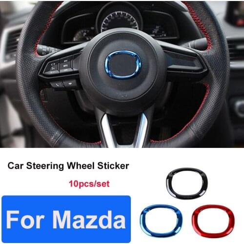 10pcs Car Interior Decoration Steering Wheel Emblem Sticker Badge Covers Decal Label for Mazda MX5 323 CX5 CX30 CX3 CX7 CX9