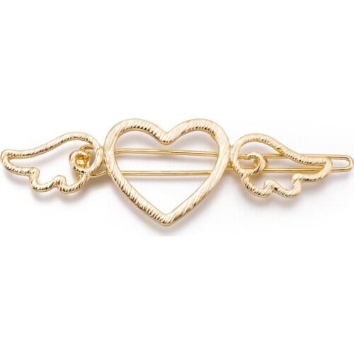 12pcs/lot Factory outlet hair accessories alloy metal hollow hearts with wing clip edge clip for girls