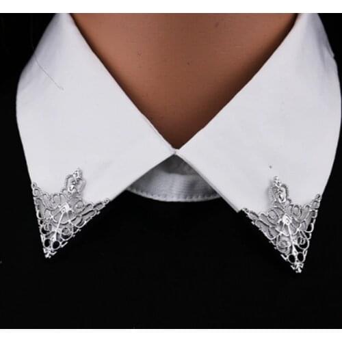 2Pcs Vintage Hollow Triangle Shirt Collar Pin Fashion Rhinestone Crown Brooch Corner Emblem Jewelry for Women Men Shirt Jewelry