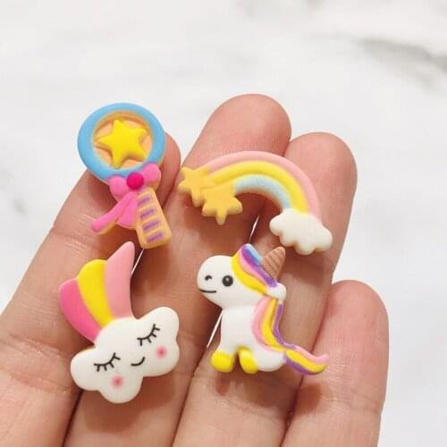 20Pcs Cartoon Unicorn Rainbow Flatback Resin Cabochons Embellishments Fit Phone Deco Parts DIY Accessories