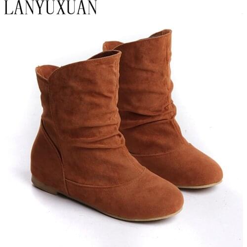 2017 Sale Adhesive Boots Botas Mujer Plus Size 33-48 New Women Faux Suede-leather Flat Heel Ankle Boots Comfort Shoes Boot A-3