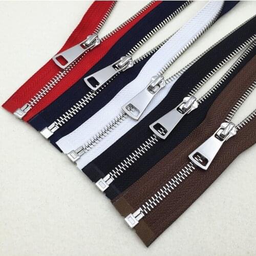 5# metal zipper for sewing 2pcs 50cm 60cm 70cm 80cm 100cm 120cm fashion down jacket coat zipper red/black/white/coffee/navy blue