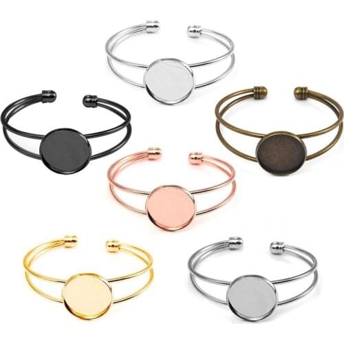 5pcs Adjustable Bangle Base Bracelet Blanks Tray Bezel Brass Cuff Bracelet Setting 20mm Cabochon Cameo DIY Jewelry Findings