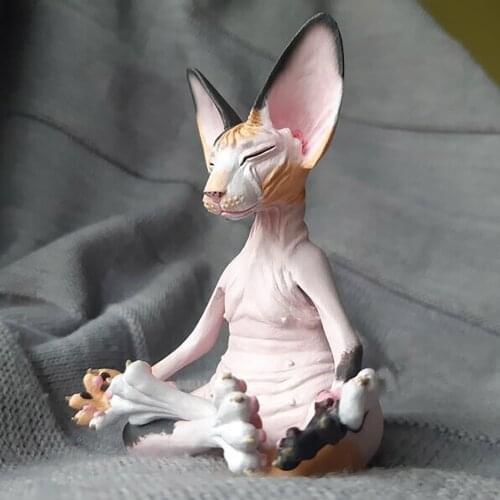 8cm Cat Meditate Statue Collectible Figurines Miniature Decor Sphynx Desktop Decoration Animal Model Figure Home Decor Sphinx