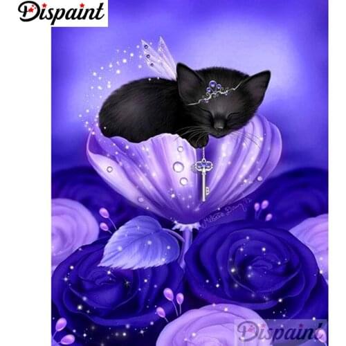 Dispaint 5D Diamond Painting Full Drill Diamond Embroidery "Animal cat flower" Picture Of Rhinestone Handmade Home Decor A16779