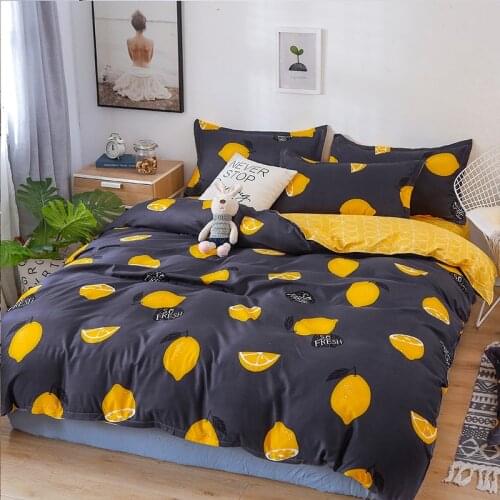 Black Bedding set,Duvet Cover 220x240 With Pillowcase,200x200 Quilt Cover,Yellow Fruit Pattern king size Blanket Cover