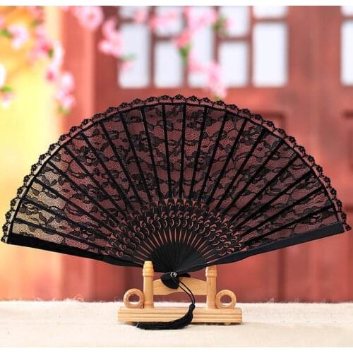 Black Lace Hand Fan Vintage Chinese Retro Hand Fan Portable Folding Fan For Fashion Women Wedding Party Favors Gifts to Guest