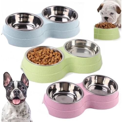 Double Pet Bowls Dog Food Water Feeder Stainless Steel Pet Drinking Dish Feeder Cat Puppy Feeding Supplies Small Dog Accessories