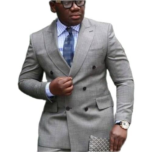 Double Breasted Light Gray Mens Evening Dress Toast Suit Prom Party Clothing Handsome Groom Tuxedos (Jacket+Pants+Tie) W:515