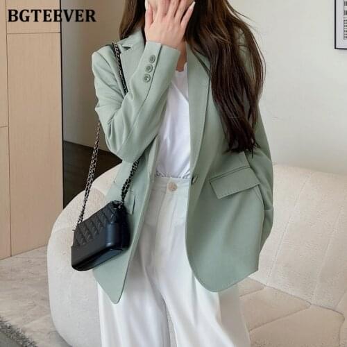 BGTEEVER Elegant One Button Women Jackets Long Sleeve Notched Collar Loose Female Blazer 2021 Autumn Women Outwear Coat