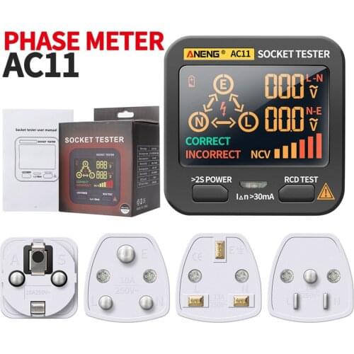 ANENG AC11 Socket Tester Electric Leakage Detector LCD Display Ground Wire Zero Line Live Wire Phase Electrical Electroscope